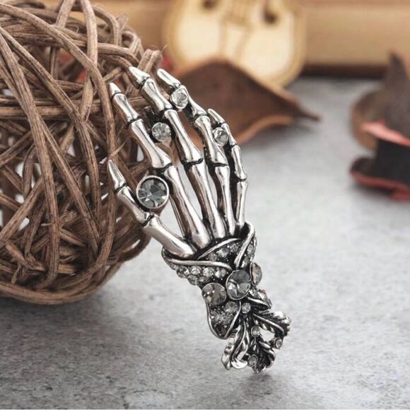 Gothic Vintage Inspired Brooch, Skeleton Hand, Jewel Accents, Elegant pi… - Picture 1 of 3